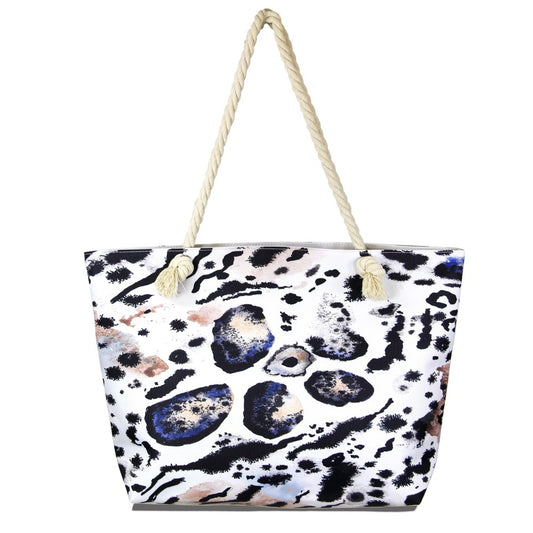 Animal print tote bag with rope handles