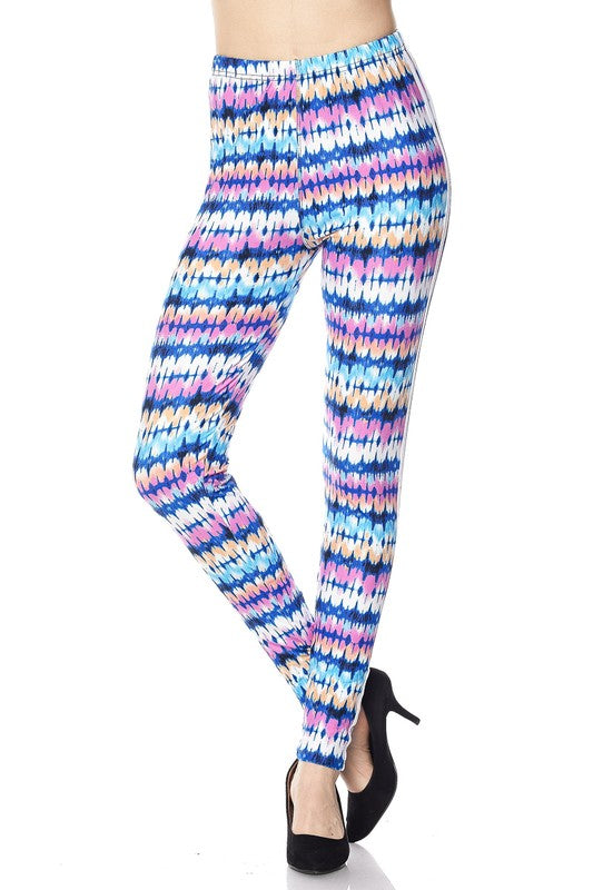 Pink/Blue TIE DYE WITH SIDE STRIPES One Size Leggings