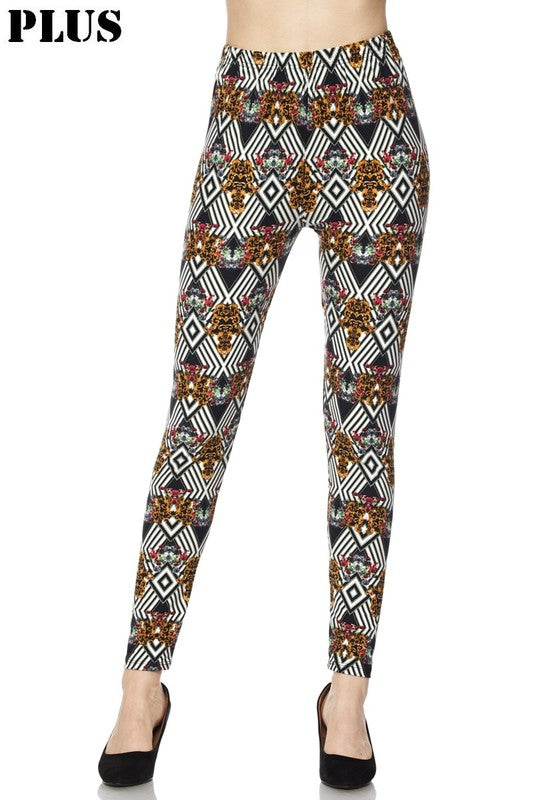 Elegant Diamond PRINT Brushed Ankle PLUS SIZE Leggings