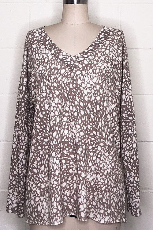LONG SLEEVE V NECK SPOT PRINT RELAX FIT TOP