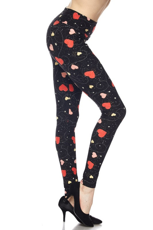 Falling Hearts Galaxy Print Ankle Leggings w/3inch Band