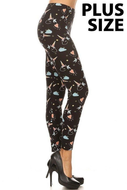 PLUS SIZE UNICORN PRINT LEGGINGS FULL BUTTERY SOFT