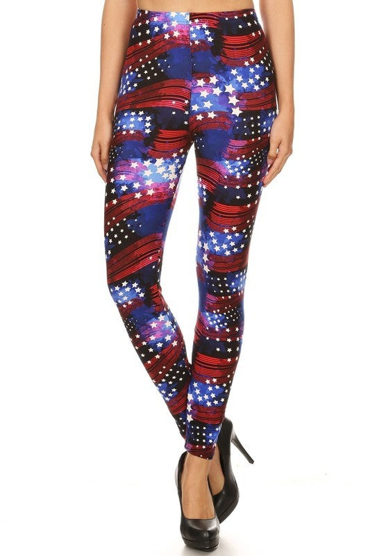 American Flag Star Print One Size Leggings