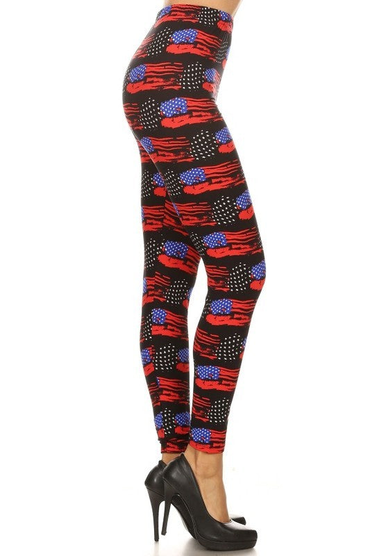 American Flag Print Ankle One Size Leggings