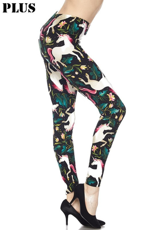 Floral Unicorn PRINT PLUS SIZE LEGGINGS FULL BUTTERY SOFT