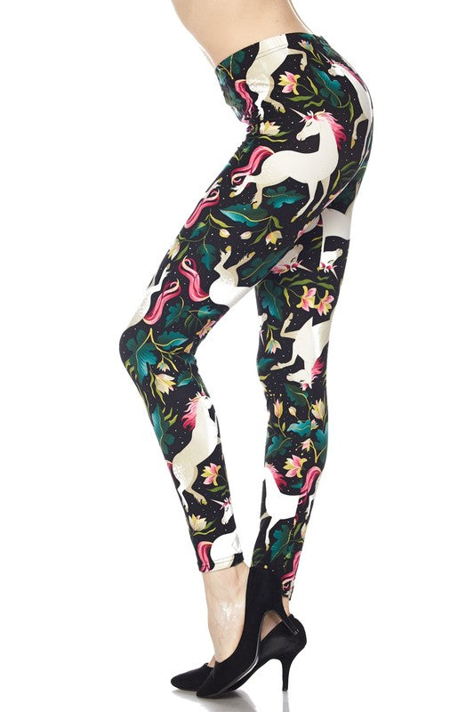 Floral Unicorn PRINT ONE SIZE LEGGINGS FULL BUTTERY SOFT