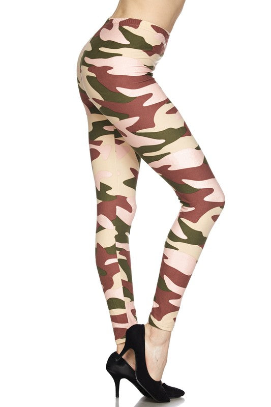 Mauve/Cream Camo PRINT ONE SIZE LEGGINGS FULL BUTTERY SOFT