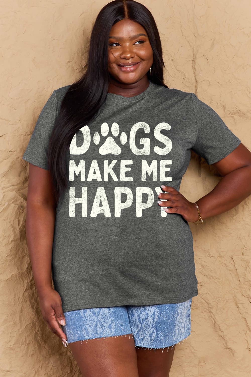 DOGS MAKE ME HAPPY Graphic Cotton T-Shirt