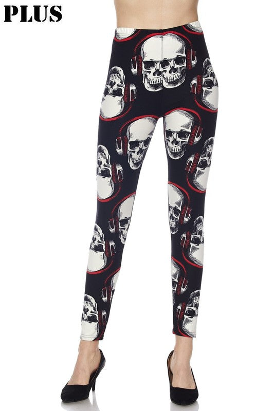 PLUS RED HEADPHONE SKULL PRINT Ankle Leggings