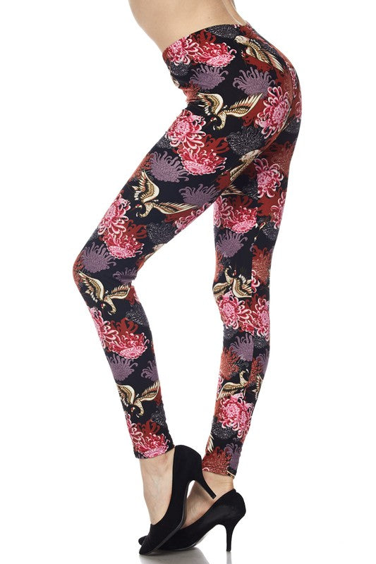 Oriental Wallpaper  Print Brushed Ankle ONE SIZE Leggings