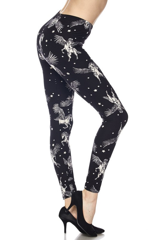 FLYING PEGASUS Print Brushed Ankle length Leggings