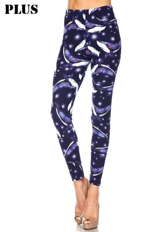 PLUS Blue Whale PRINT Brushed Ankle PLUS SIZE Leggings