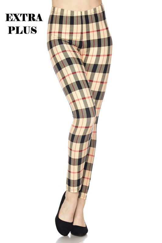 Christmas Plaid Print PRINT Brushed Ankle PLUS SIZE Legging 3X4X