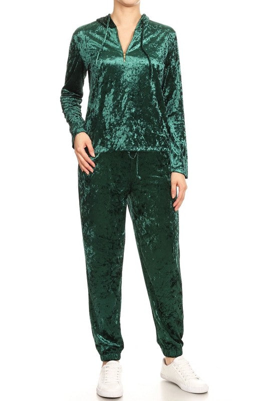 Solid velvet top and pants sweatsuit SET(TOP+JOGGER)