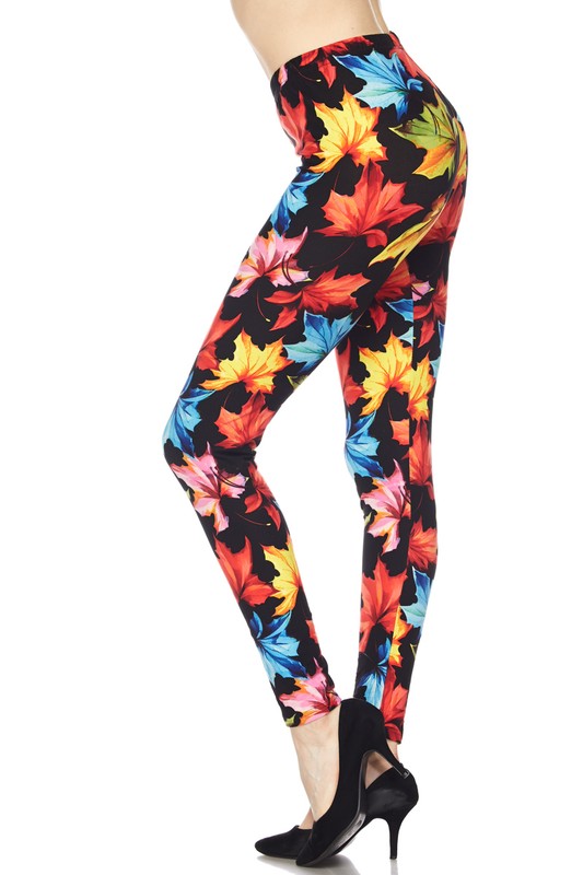 Autumn Leaves PRINT Brushed Ankle ONE SIZE Leggings