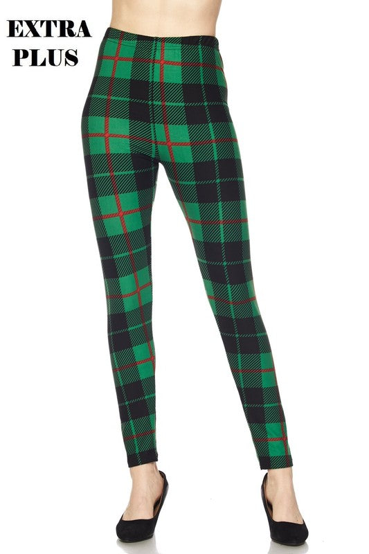 3X4X HOLIDAY PLAID PRINT Brushed Ankle PLUS SIZE Leggings