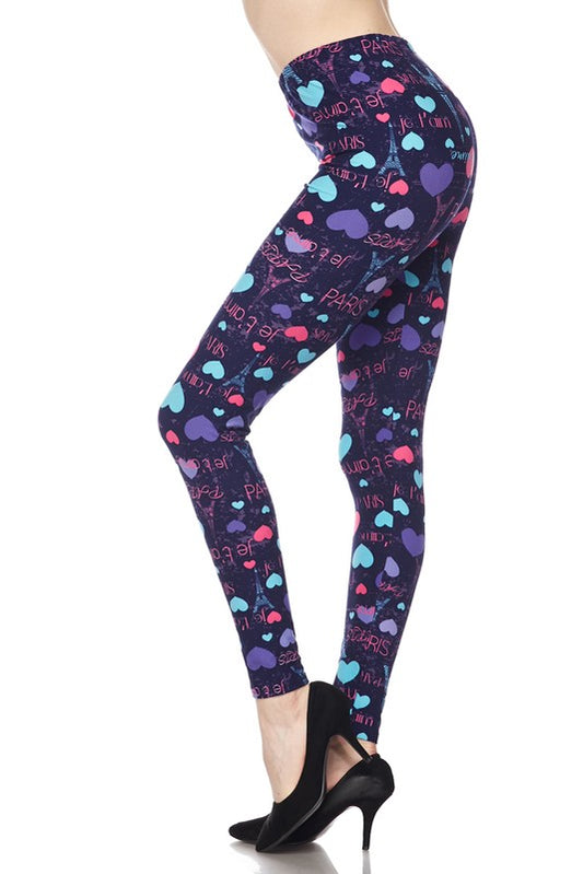 LOVE PARIS PRINT Brushed Ankle ONE SIZE Leggings