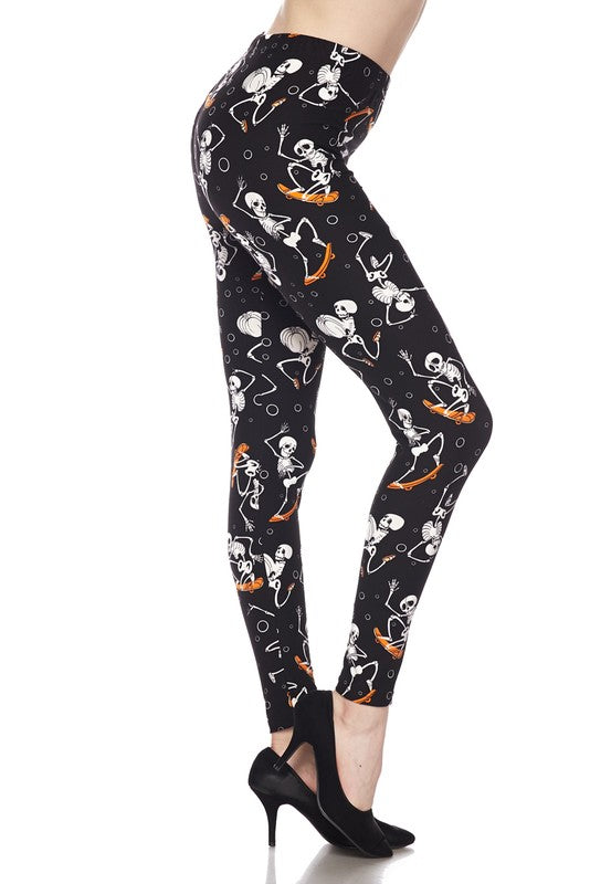 ONE SIZE Skateboarder Skeleton Print Brushed Ankle Leggings