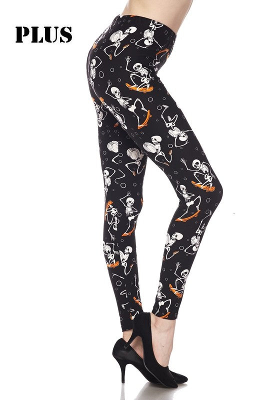 PLUS SIZE Skateboarder Skeleton Brushed Ankle Leggings