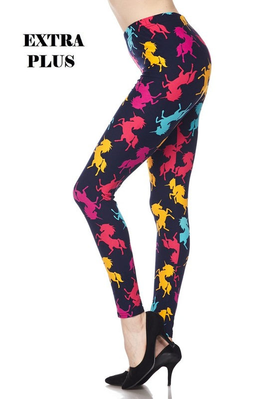 3X4X MULTICOLOR UNICORN PRINT Brushed Ankle PLUS SIZE Leggings