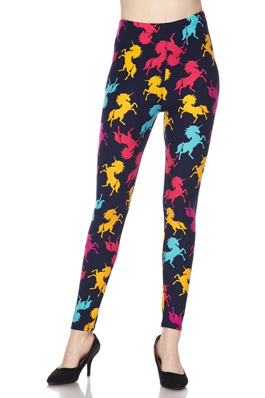 MULTICOLOR UNICORN PRINT Brushed Ankle ONE SIZE Leggings