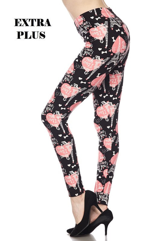 3X4X I LOVE PARIS PRINT Brushed Ankle PLUS SIZE Leggings