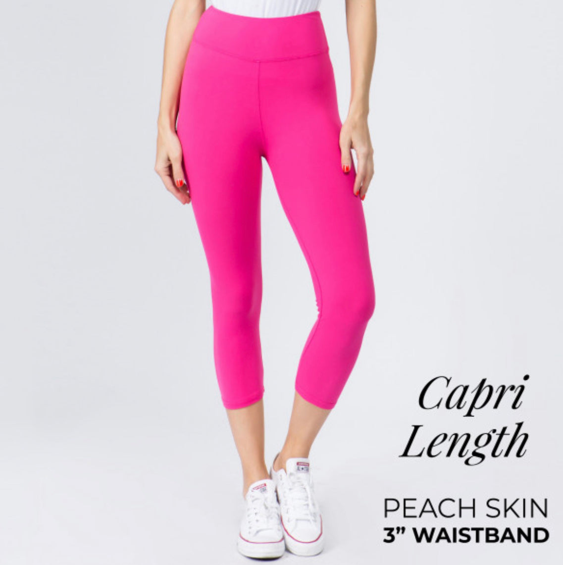 YOGA BAND SOLID COLOR PEACH SKIN Capri LEGGINGS