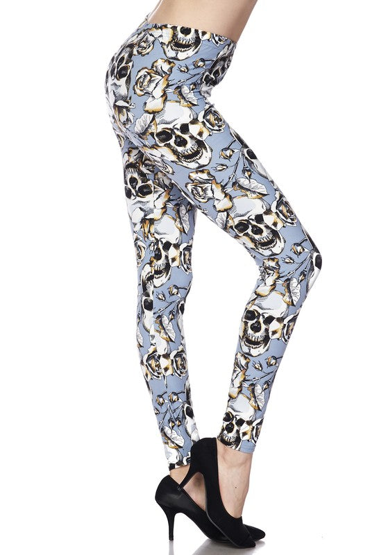 Rose Skull Print Brushed ONE SIZE Leggings