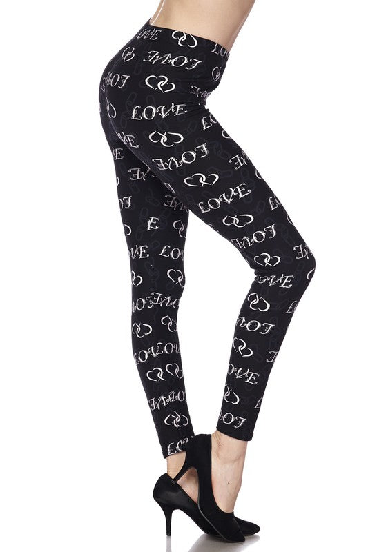 Script Love Print ONE SIZE Leggings or Plus Size