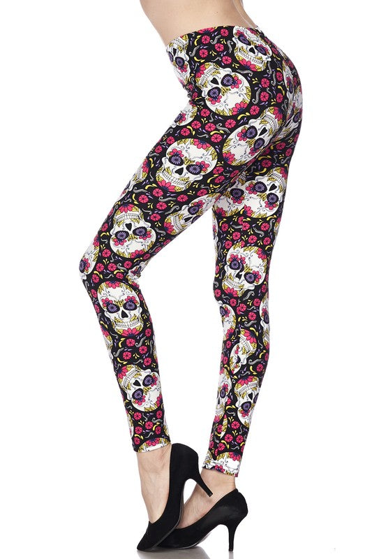 Flowers Skull Print ONE SIZE Leggings