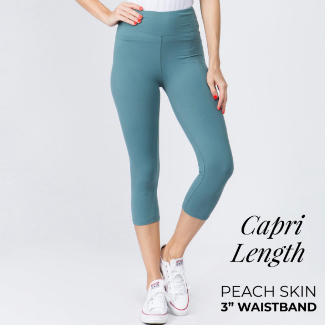 YOGA BAND SOLID COLOR PEACH SKIN Capri LEGGINGS