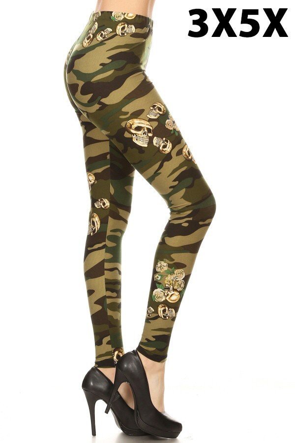 3X5X GREEN SKULL CAMO PRINT Ankle PLUS Size Leggings