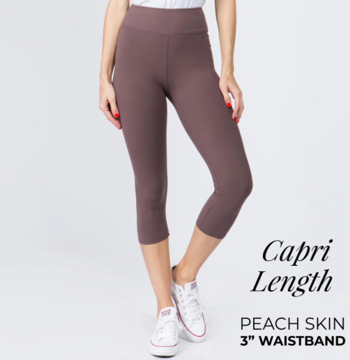 YOGA BAND SOLID COLOR PEACH SKIN Capri LEGGINGS