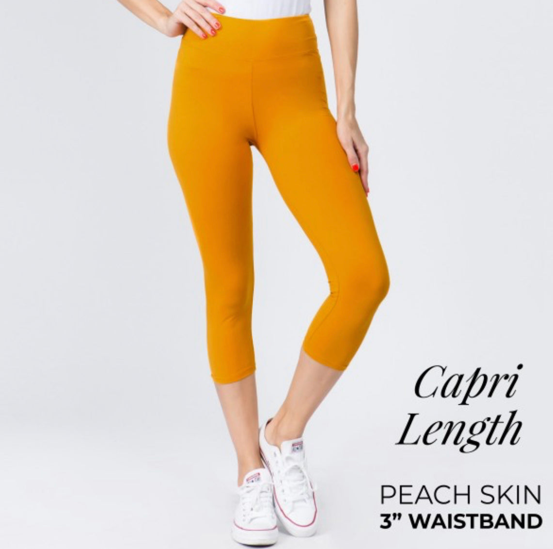 YOGA BAND SOLID COLOR PEACH SKIN Capri LEGGINGS