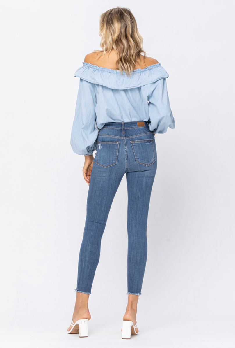 JUDY BLUE HIGH RISE CROPPED DESTROYED SKINNY