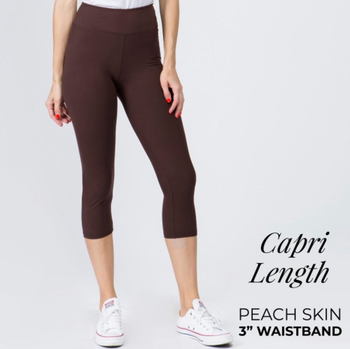 YOGA BAND SOLID COLOR PEACH SKIN Capri LEGGINGS