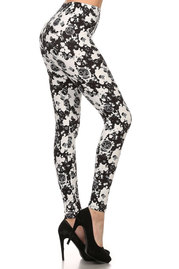 Black/White Skull One Size Printed Leggings