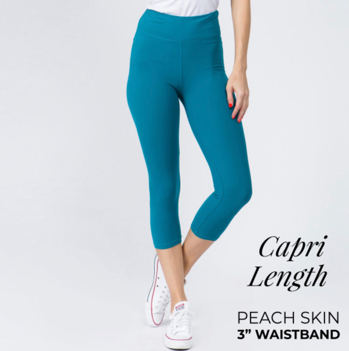 YOGA BAND SOLID COLOR PEACH SKIN Capri LEGGINGS