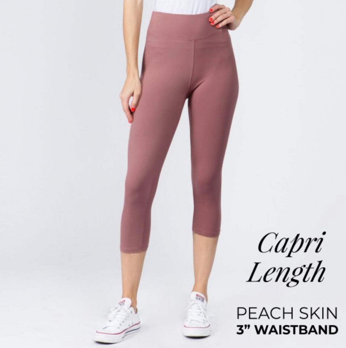 YOGA BAND SOLID COLOR PEACH SKIN Capri LEGGINGS