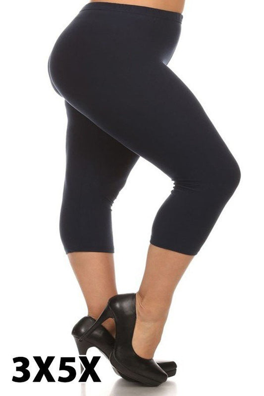 3X5X SOLID Black Brushed Ankle PLUS SIZE CAPRI LEGGINGS