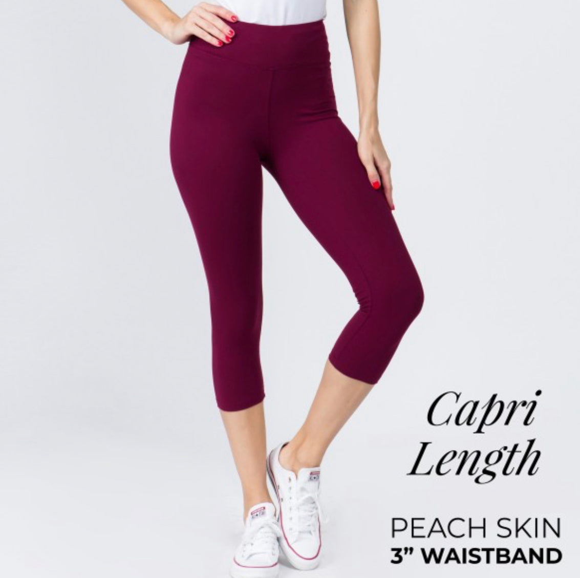 YOGA BAND SOLID COLOR PEACH SKIN Capri LEGGINGS