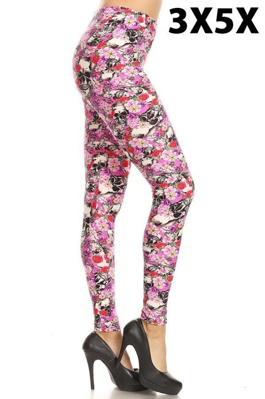 3X5X PINK SKULL PRINT PRINTED BUTTER SOFT Ankle Legging