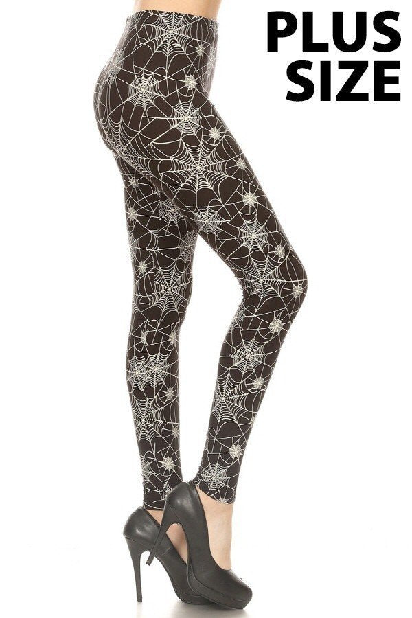 PLUS SIZE BLACK WEB Print Leggings