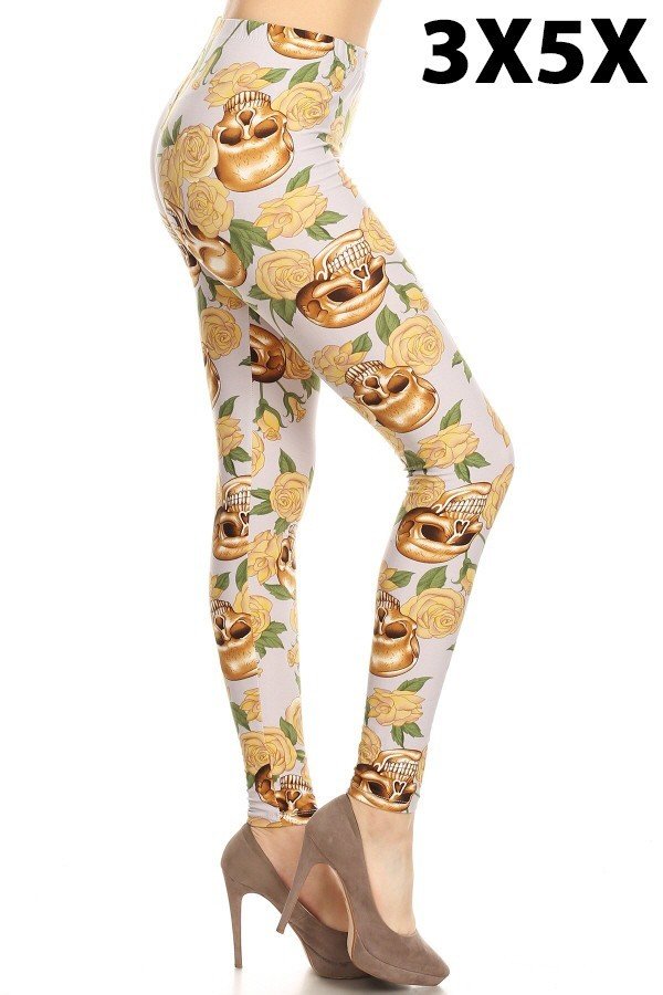 CREAM SKELETON Print Brushed Ankle PLUS SIZE Leggings 3X5X