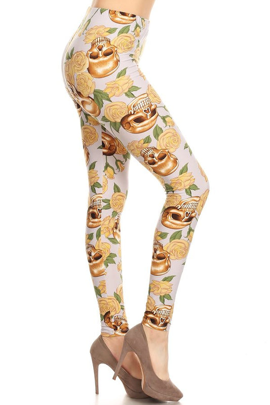 CREAM SKULL Print Brushed Ankle ONE SIZE Leggings