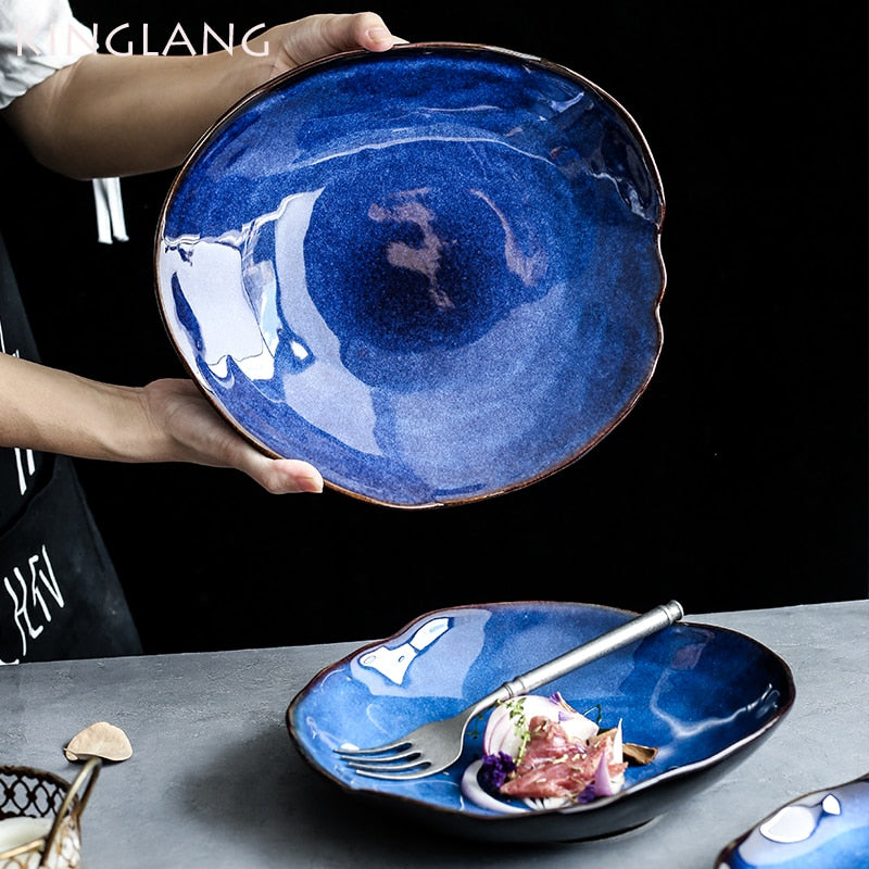KINGLANG 1/2/4 Pcs Ceramic Plates Handmade Pottery Dinnerware