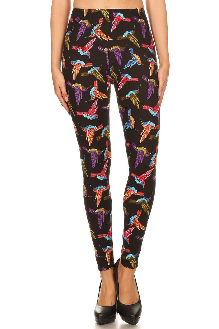 GLASS HUMMINGBIRD Print Brushed Ankle ONE SIZE Leggings