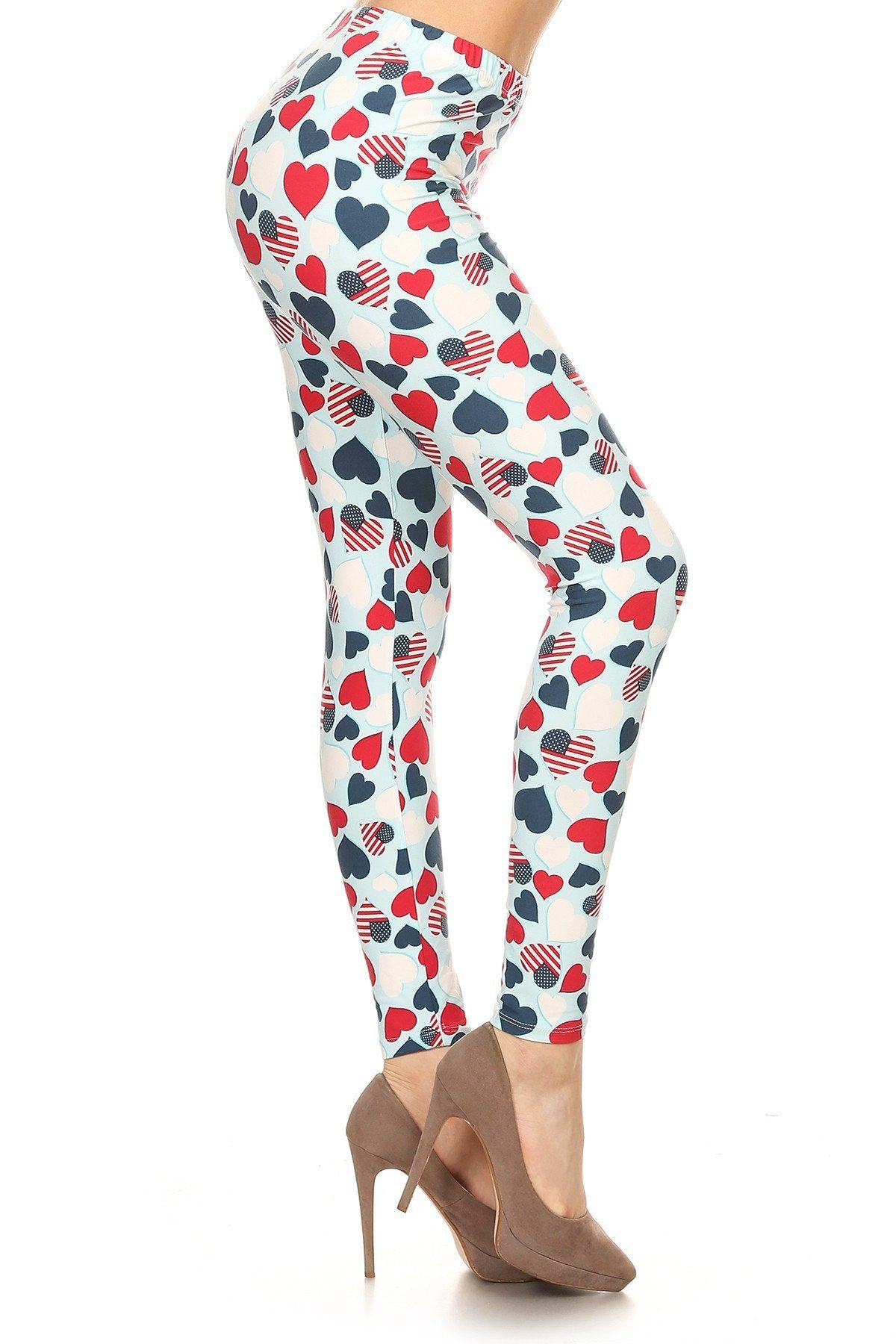 Red White Blue Heart Printed One Size Leggings