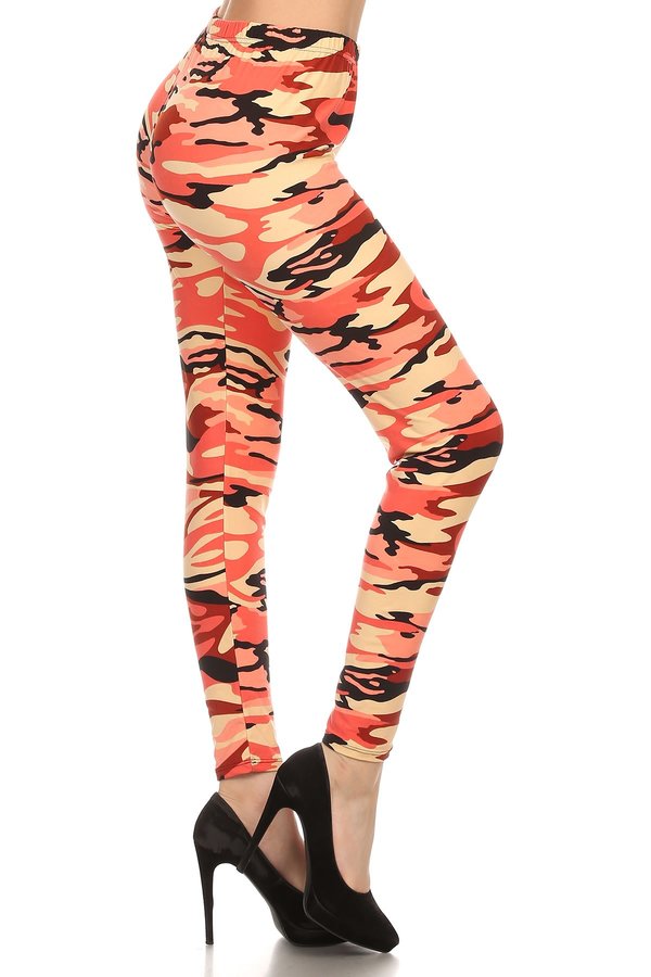 Pink Cream Camo Print Brushed Ankle Leggings