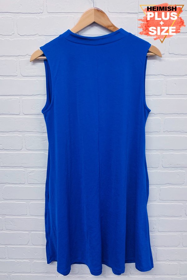 SLEEVELESS SOLID COLLAR DRESS WITH CRISSCROSS AND POCKET